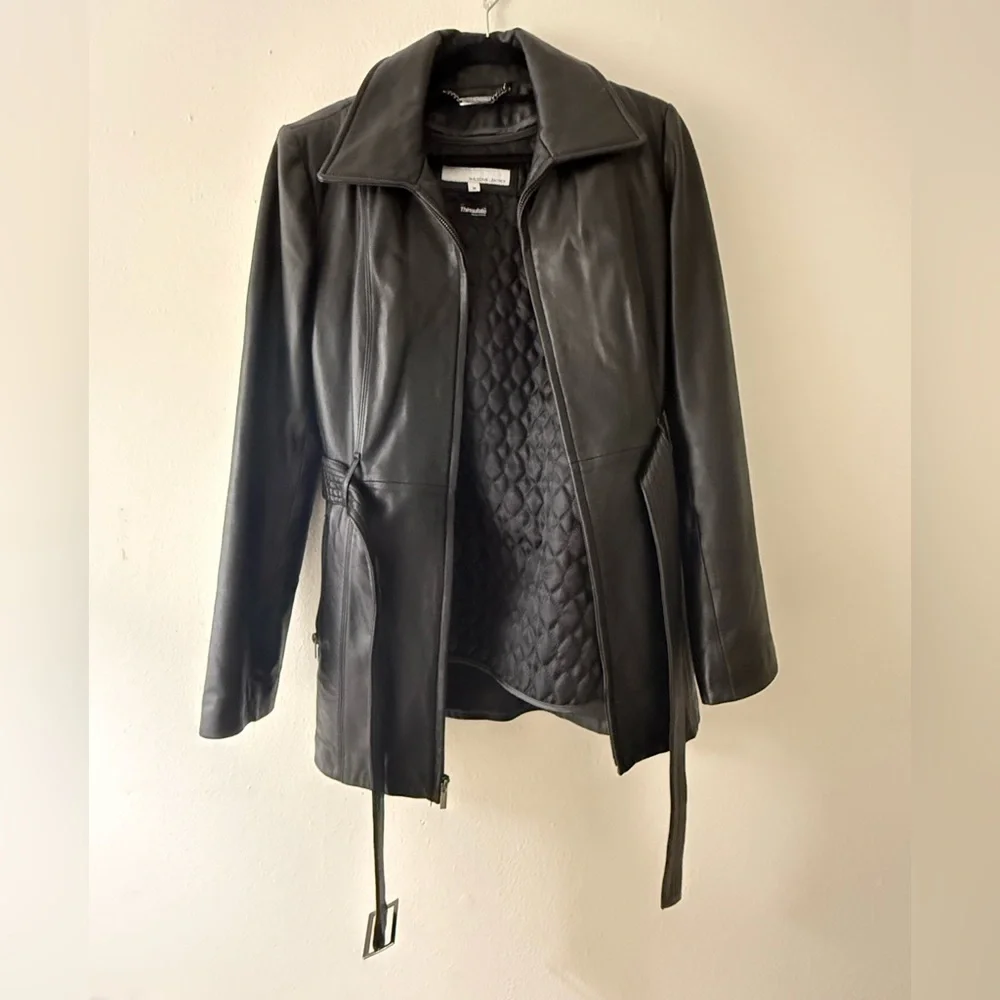 Wilson’s Black Leather Belted Jacket - Size M - Picture 15 of 16